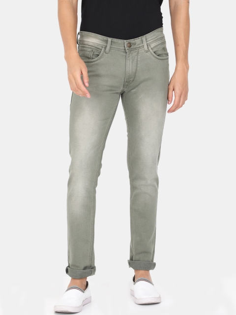 VUDU Men Olive Grey Smart Slim Fit Heavy Fade Stretchable Jeans