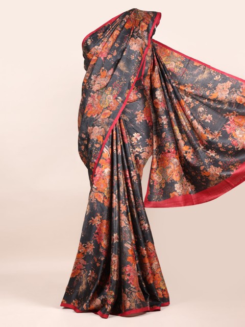 

Pothys Black Floral Pure Silk Tussar Saree