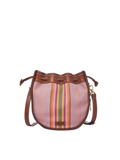Fossil Lavender & Brown Striped Leather Sling Bag
