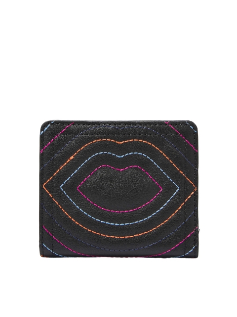 

Fossil Women Black & Blue Solid Leather Two Fold Wallet