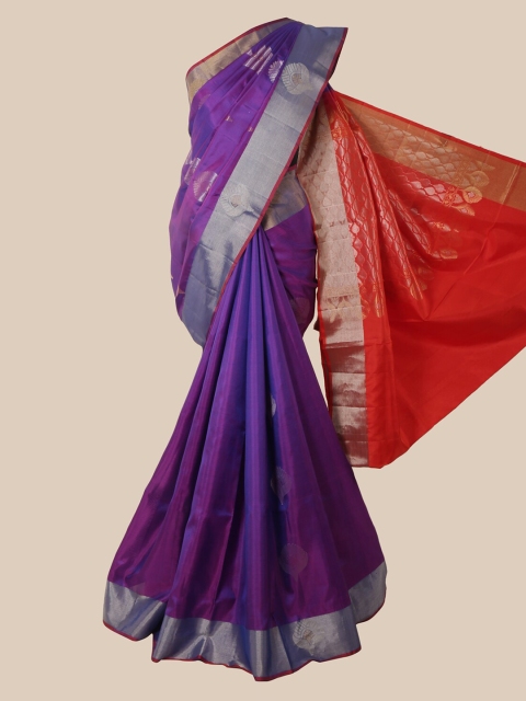 

Pothys Violet & Orange Pure Silk Woven Design Kanjeevaram Saree