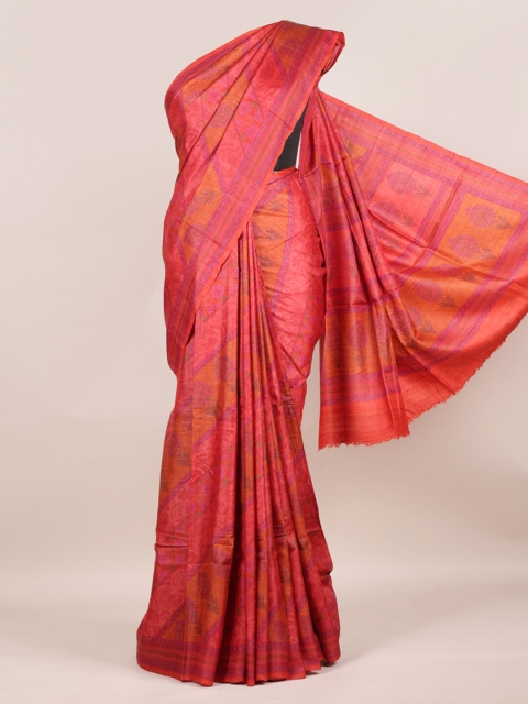

Pothys Pink & Blue Pure Silk Woven Design Tussar Saree