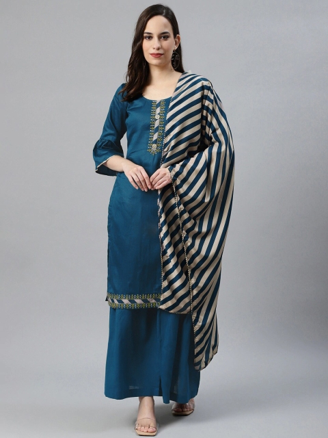 

Chhabra 555 Blue Cotton Blend Unstitched Dress Material