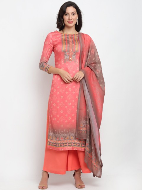 

Stylee LIFESTYLE Peach-Coloured & Grey Pure Cotton Unstitched Dress Material