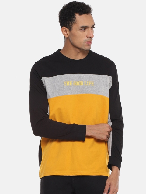 

Campus Sutra Men Mustard Yellow & Grey Colourblocked T-shirt