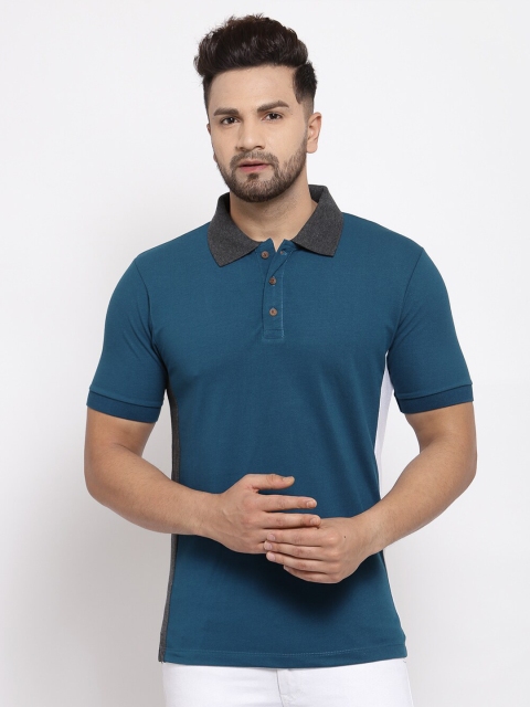 

Kalt Men Teal Blue Polo Collar T-shirt