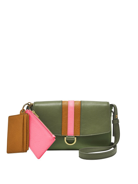 

Fossil Green & Pink Colourblocked Leather Sling Bag