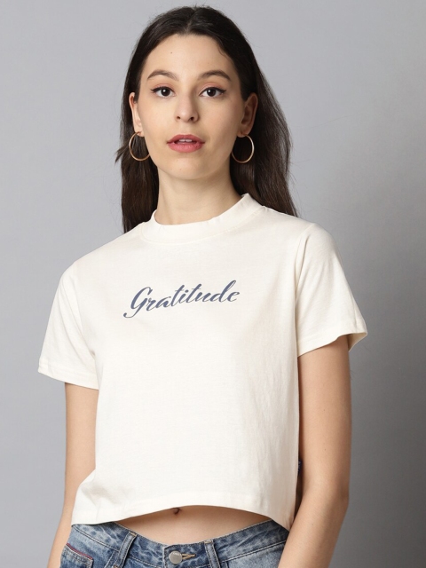 

Blue Saint White Printed Regular Crop Top
