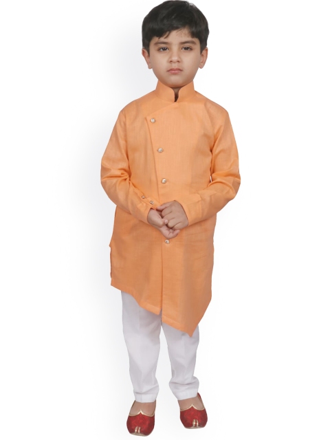 

SG YUVRAJ Boys Orange Angrakha Kurta with Churidar