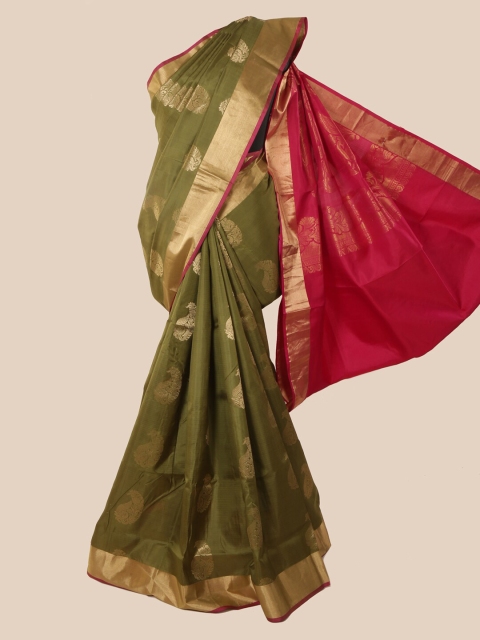 

Pothys Olive Green Ethnic Motifs Zari Pure Silk Saree Kanjeevaram
