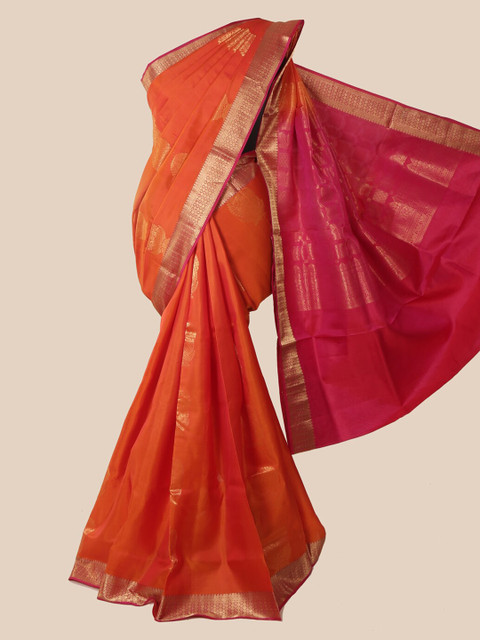 

Pothys Orange & Pink Pure Silk Woven Design Kanjeevaram Saree
