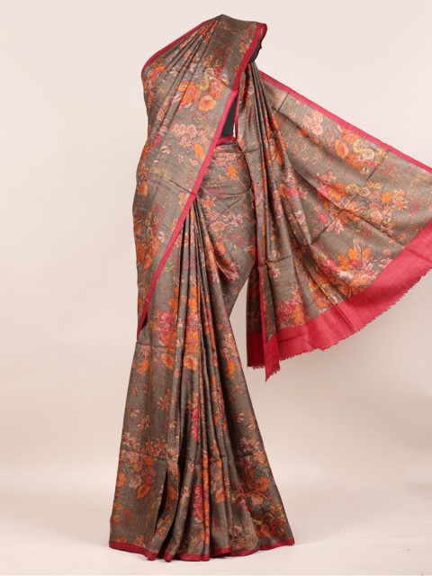 

Pothys Grey Pure Silk Solid Tussar Saree