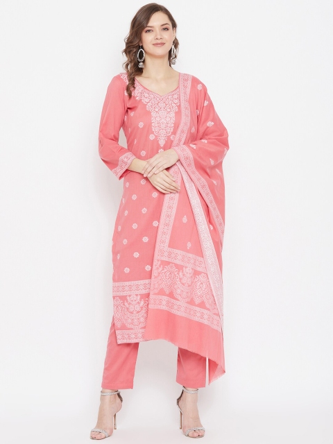 

Safaa Peach-Coloured & White Pure Cotton Woven Design Unstitched Dress Material For Summer