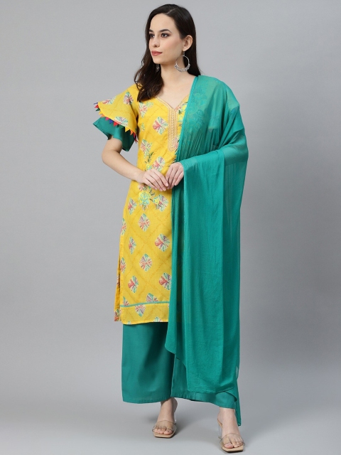 

Chhabra 555 Yellow & Blue Cotton Blend Unstitched Dress Material