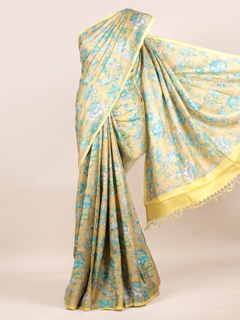 

Pothys Yellow & Blue Pure Silk Woven Design Tussar Saree
