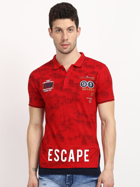 

V2 Value & Variety Men Red Printed Polo Collar T-shirt