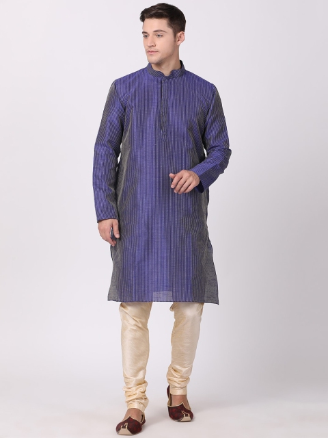 

TABARD Men Purple Striped Thread Work Kurta
