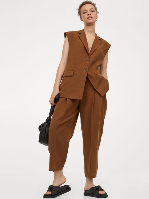 

H&M Women Brown Solid Wide Pleat Detail Trousers