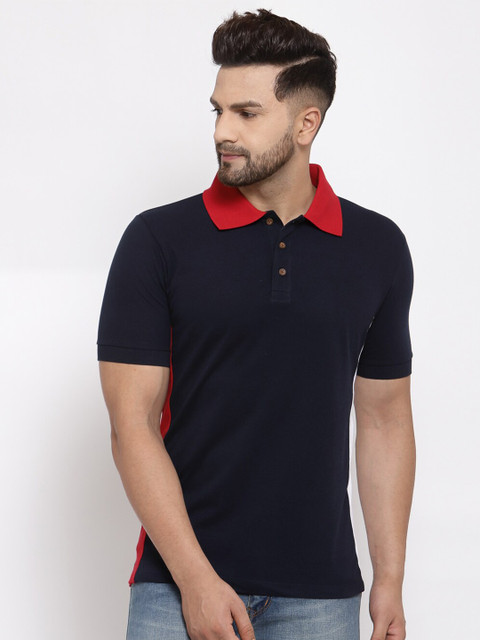 

Kalt Men Navy Blue Solid Polo Collar T-shirt