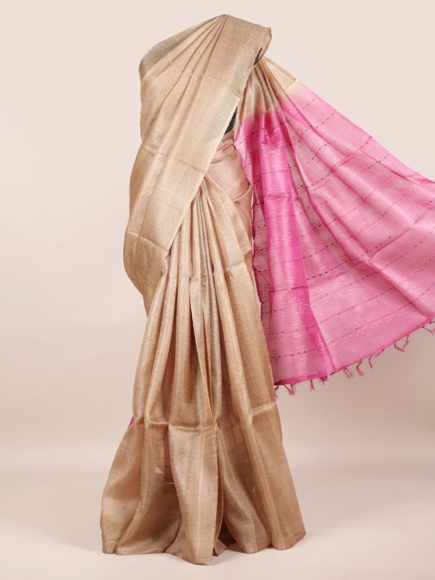 

Pothys Tan Striped Tussar Pure Silk Saree