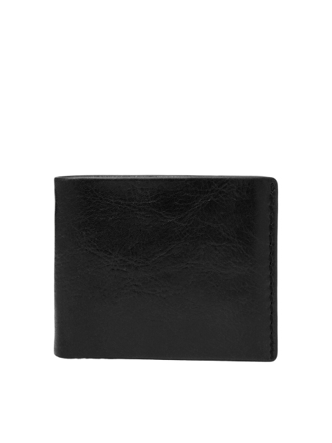

Fossil Men Black Solid Leather Two Fold Wallet
