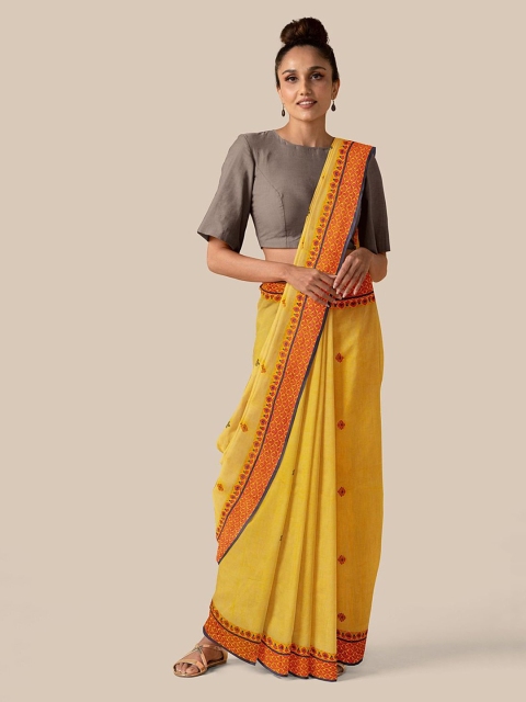 

Taneira Yellow Woven Design Ethnic Motifs Pure Cotton Saree