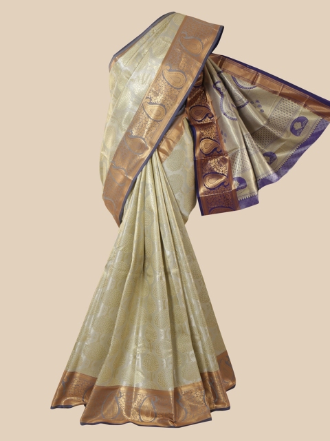 

Pothys Silver-Toned & Gold-Toned Pure Silk Woven Design Saree