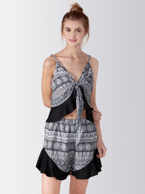 

ADORENITE Women White & Grey Printed Night suit