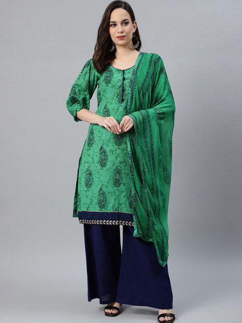 

Chhabra 555 Green & Blue Cotton Blend Unstitched Dress Material