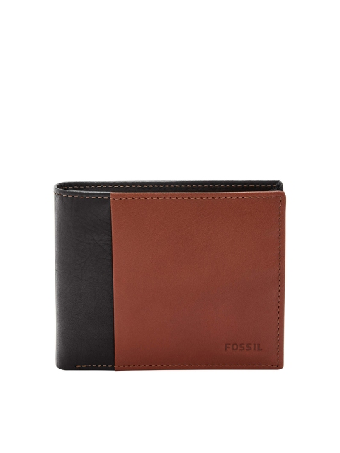 

Fossil Men Black & Brown Colourblocked Leather Two Fold Wallet