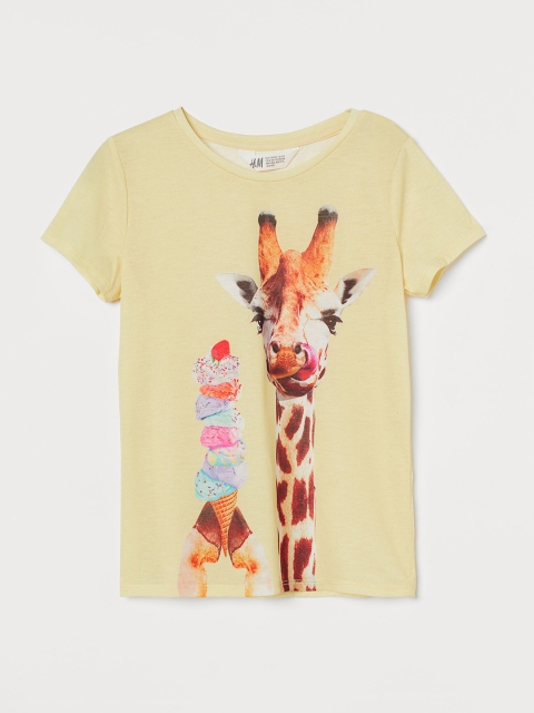 

H&M Girls Yellow Printed T-shirt