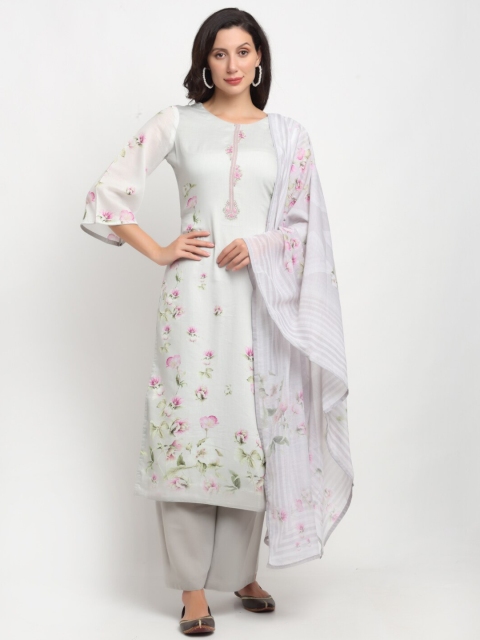 

Stylee LIFESTYLE White & Pink Cotton Blend Unstitched Dress Material