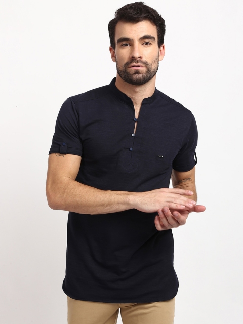 

V2 Value & Variety Men Navy Blue Solid Mandarin Collar T-shirt