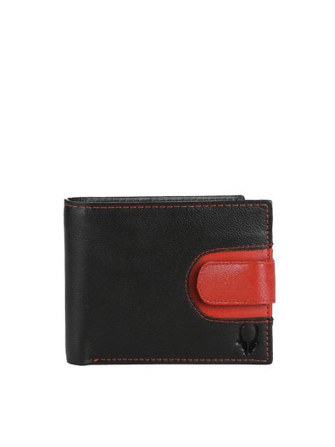 

WildHorn Men Black & Red Solid RFID Leather Two Fold Wallet