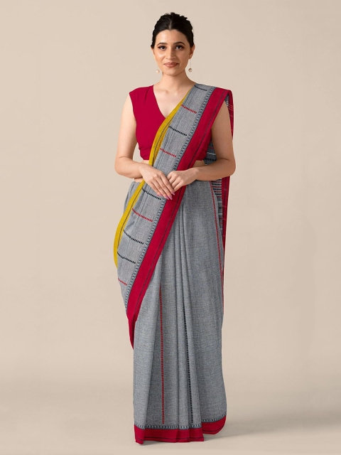 

Taneira Grey & White Pure Cotton Striped Saree
