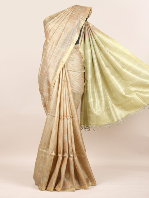 

Pothys Beige & Green Pure Silk Woven Design Tussar Saree