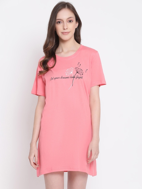 

Kanvin Women Pink & White Printed Pure Cotton Sleep Shirt