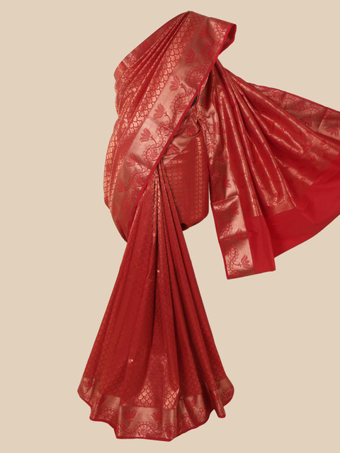 

Pothys Red & Gold-Toned Pure Silk Woven Design Saree