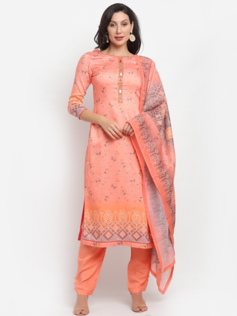 

Stylee LIFESTYLE Peach-Coloured & Grey Pure Cotton Unstitched Dress Material