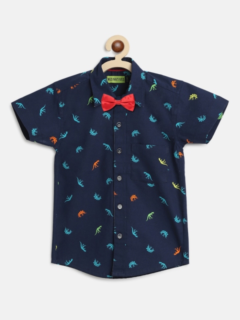 

NEO NATIVES Boys Navy Blue Regular Fit Printed Casual Shirt