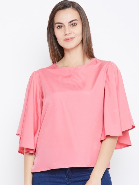 

One Femme Pink Flared Sleeves Crepe A-Line Top