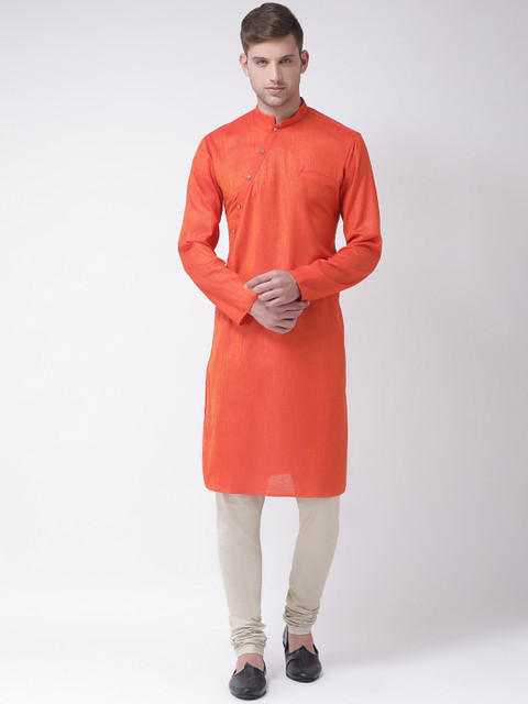 

TABARD Men Orange Mandarin Collar Cotton Kurta