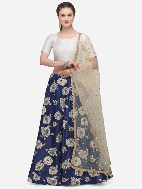

LOOKNBOOK ART Navy Blue & White Printed Ready to Wear Lehenga & Blouse with Dupatta