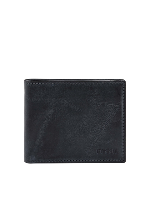

Fossil Men Derrick Navy Blue RFID Protected Leather Two Fold Wallet