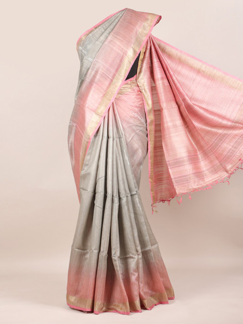 

Pothys Grey & Pink Tie and Dye Pure Silk Saree Tussar