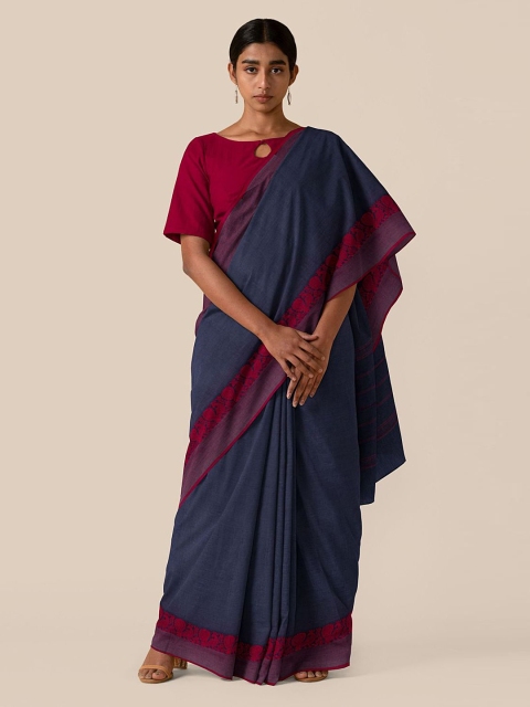 

Taneira Navy Blue Pure Cotton Chettinad Saree