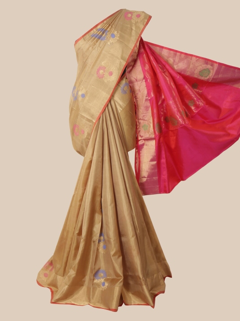 

Pothys Cream-Coloured Floral Pure Silk Saree Kanjeevaram
