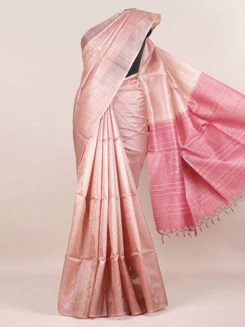 

Pothys Pink Striped Tussar Pure Silk Saree