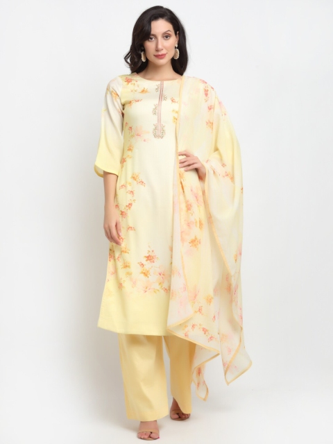 

Stylee LIFESTYLE Yellow & Pink Cotton Blend Unstitched Dress Material