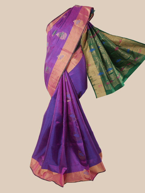 

Pothys Purple & Gold-Toned Pure Silk Woven Design Kanjeevaram Saree